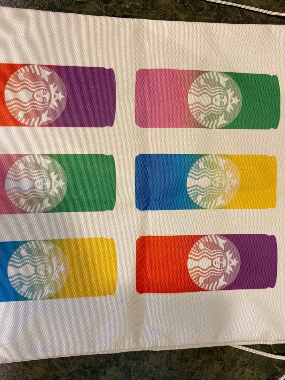 Starbucks Multicolor Rainbow Cold Cup Drawstring Tote